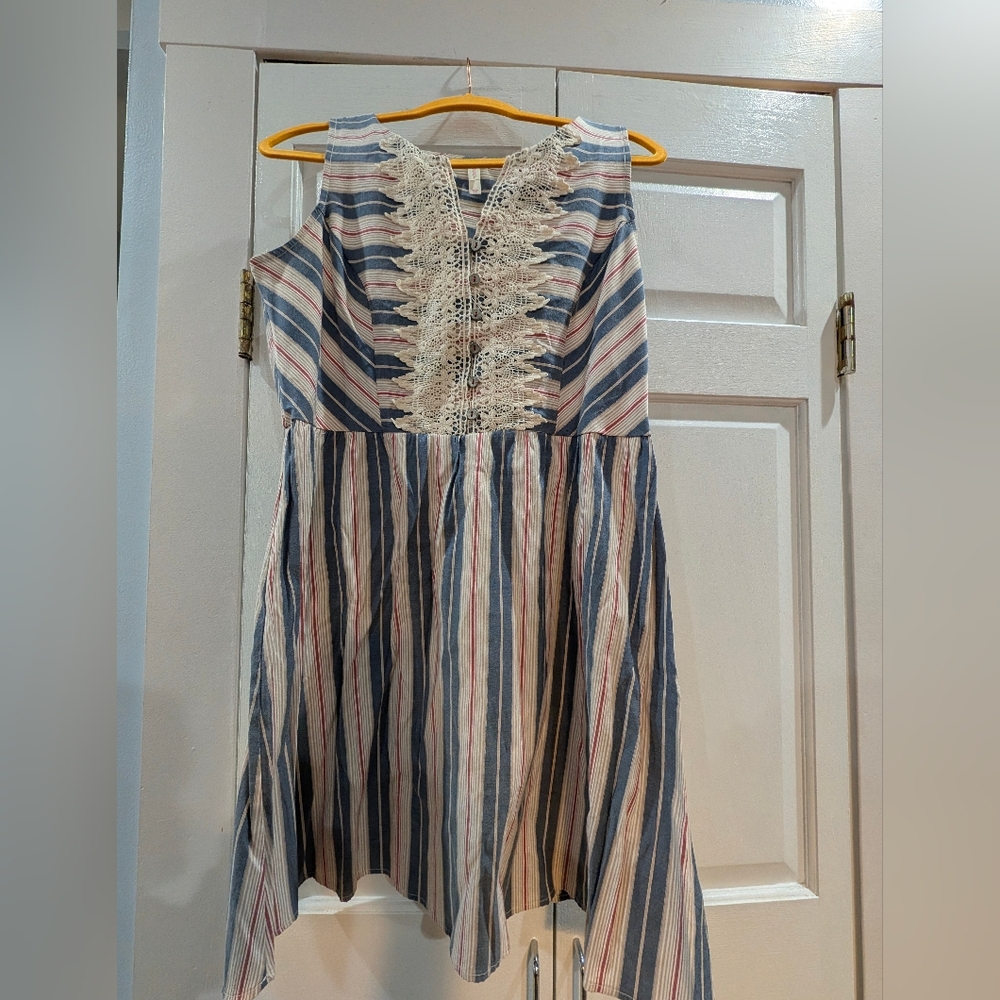 Xhilaration Multicolor Striped Dress with Lace Accent